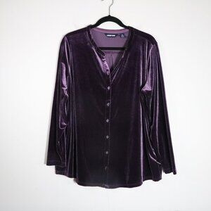 Lands End 1X Womens Velvet Button Front Blouse Top 16W 18W Boho Witchy